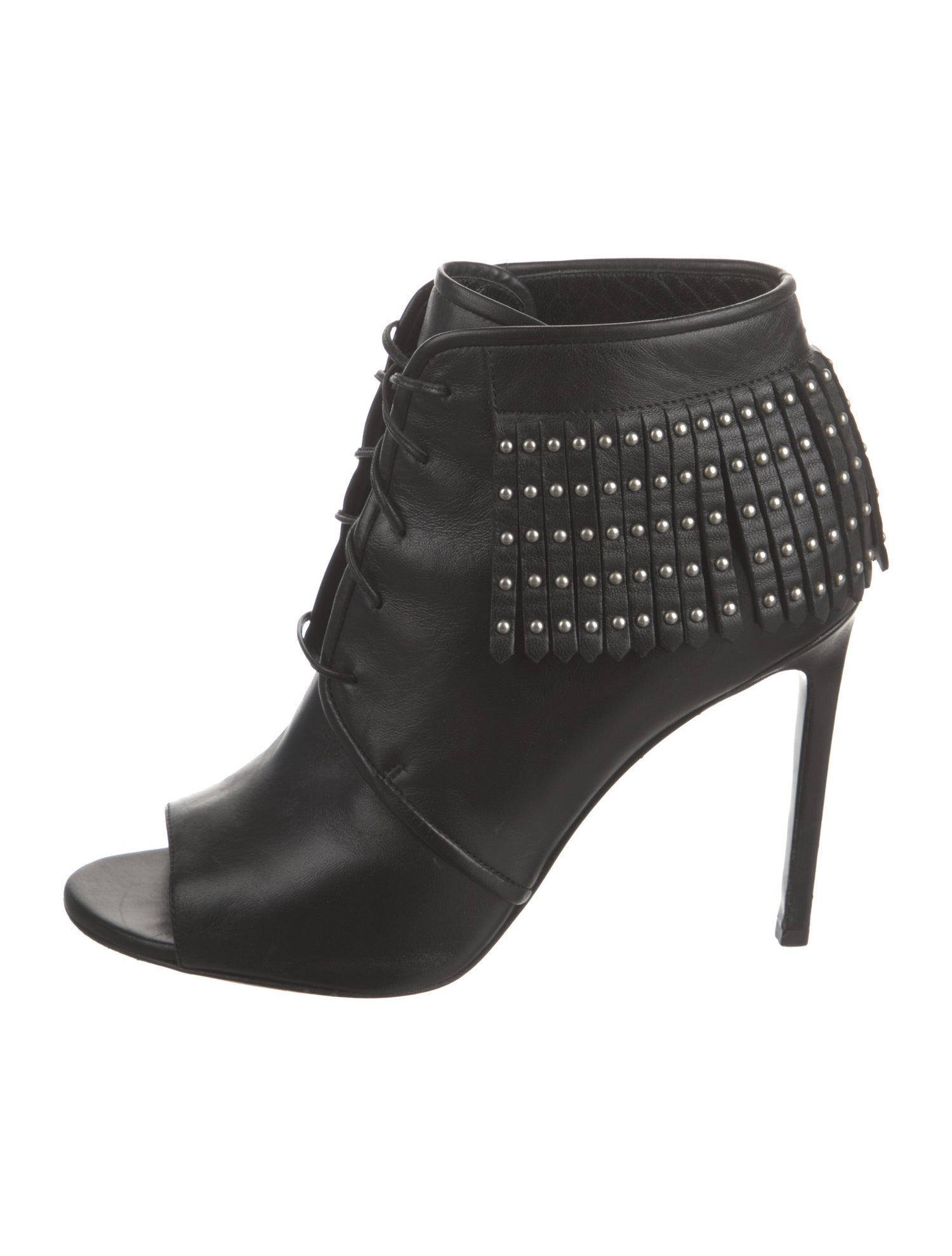Saint Laurent Leather Studded Accents Lace-Up Boots