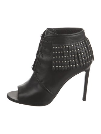 Saint Laurent Leather Studded Accents Lace-Up Boots