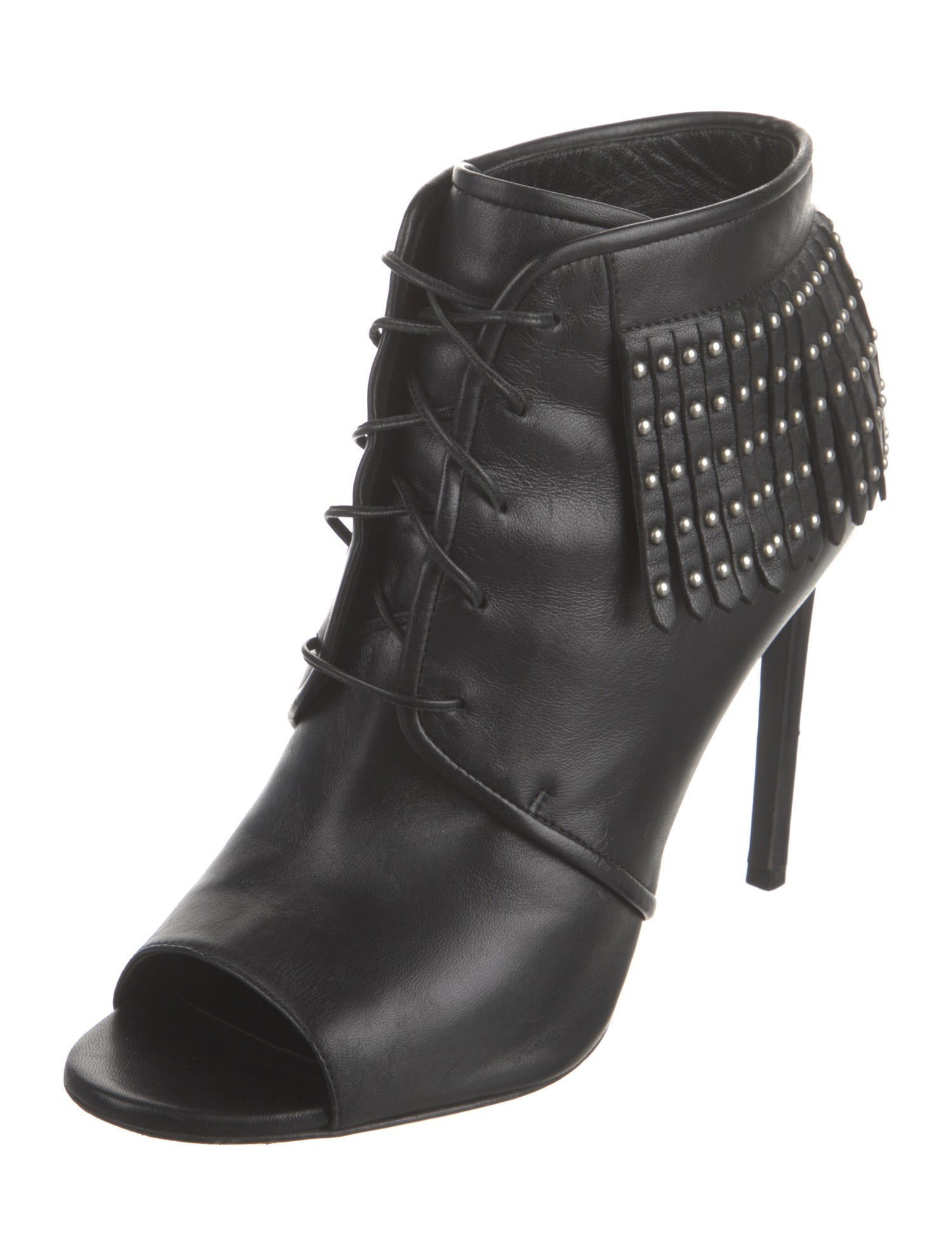 Saint Laurent Leather Studded Accents Lace-Up Boots