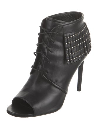 Saint Laurent Leather Studded Accents Lace-Up Boots