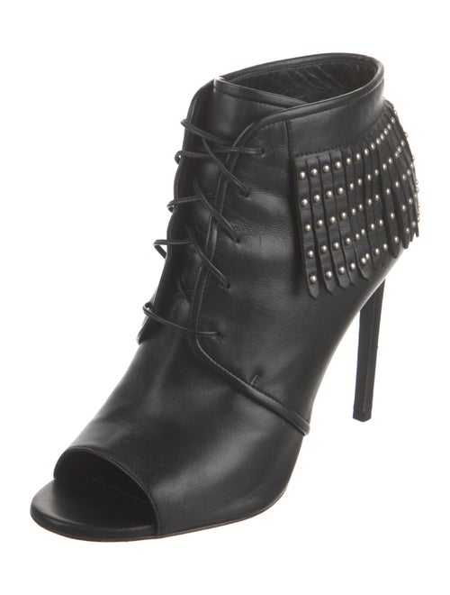Saint Laurent Leather Studded Accents Lace-Up Boots