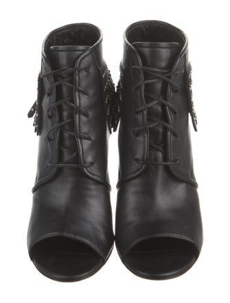 Saint Laurent Leather Studded Accents Lace-Up Boots