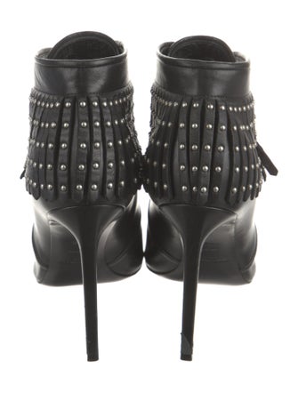 Saint Laurent Leather Studded Accents Lace-Up Boots