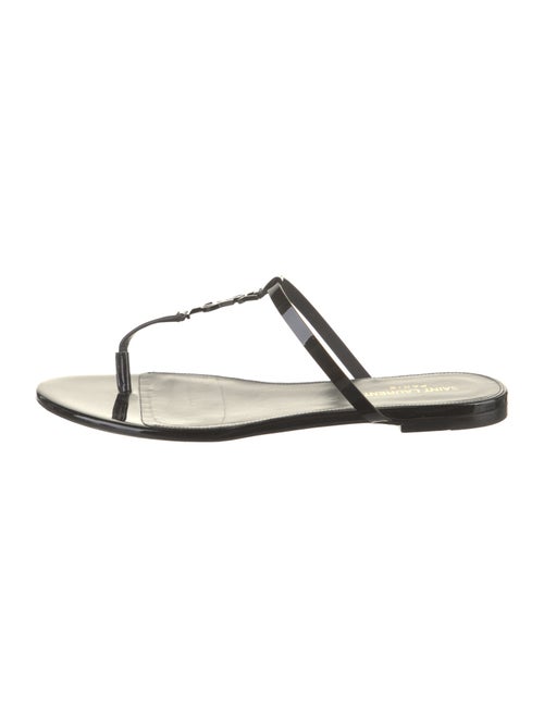 Saint Laurent Chevron Patent Leather T-Strap Sandals