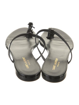 Saint Laurent Chevron Patent Leather T-Strap Sandals