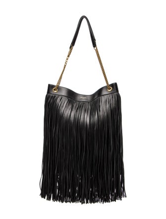 Saint Laurent Leather Grace Fringe Hobo Bag Large