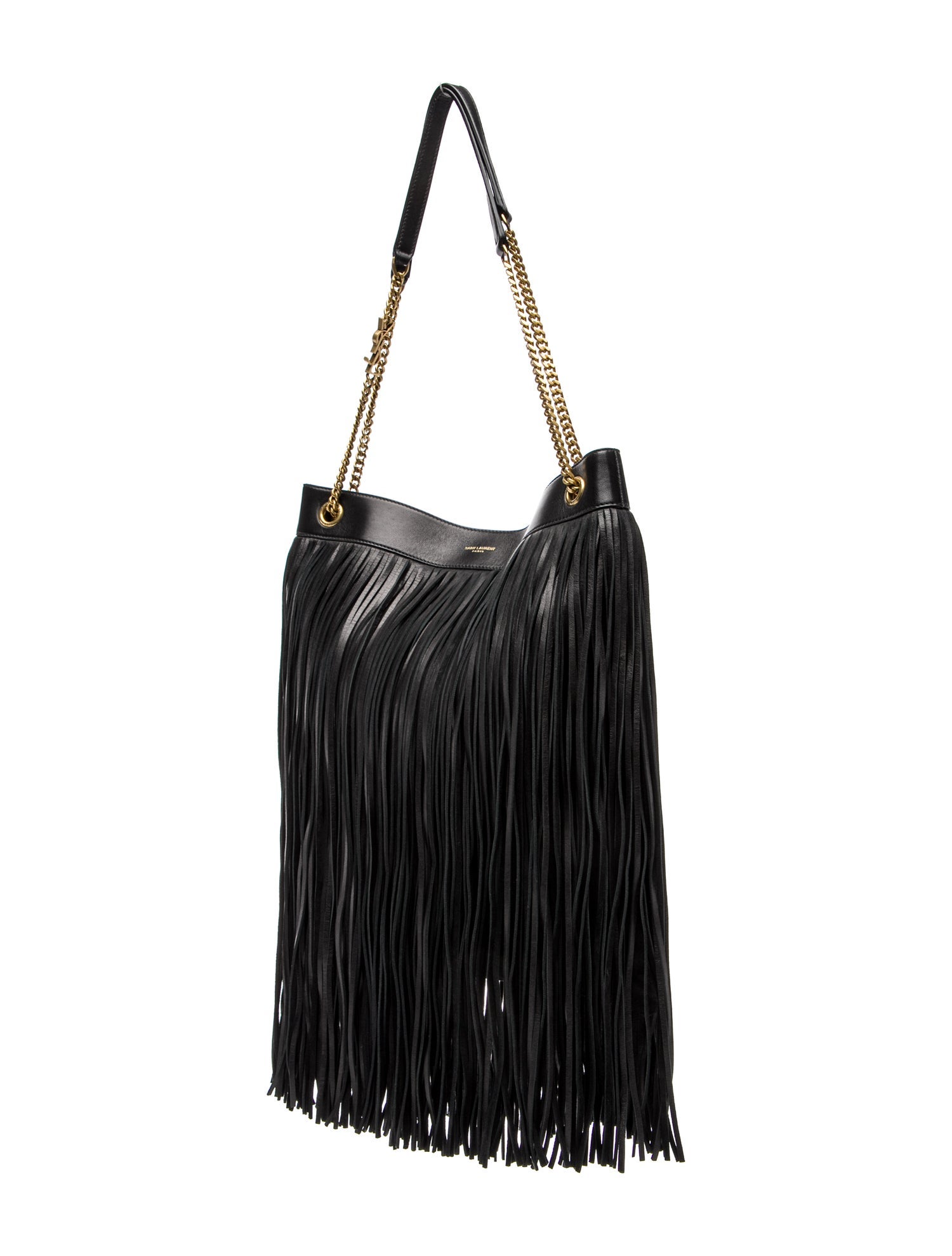 Saint Laurent Leather Grace Fringe Hobo Bag Large