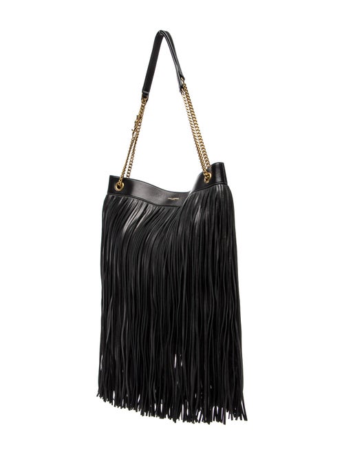 Saint Laurent Leather Grace Fringe Hobo Bag Large