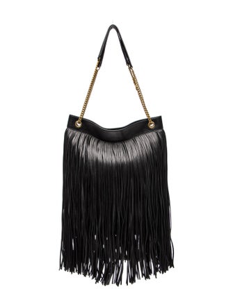 Saint Laurent Leather Grace Fringe Hobo Bag Large