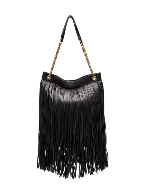 Saint Laurent Leather Grace Fringe Hobo Bag Large