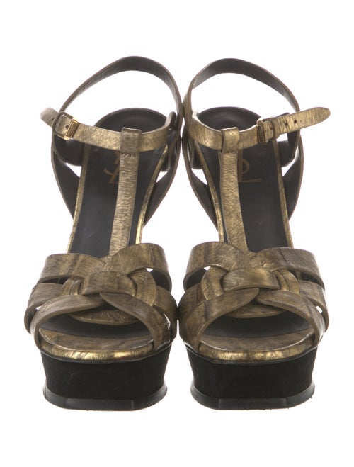 Saint Laurent Leather Colorblock Pattern T-Strap Sandals