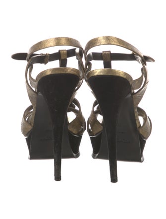 Saint Laurent Leather Colorblock Pattern T-Strap Sandals