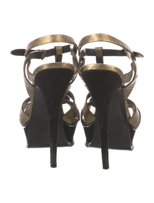 Saint Laurent Leather Colorblock Pattern T-Strap Sandals