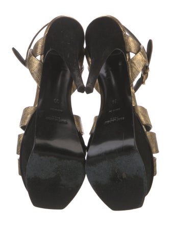 Saint Laurent Leather Colorblock Pattern T-Strap Sandals