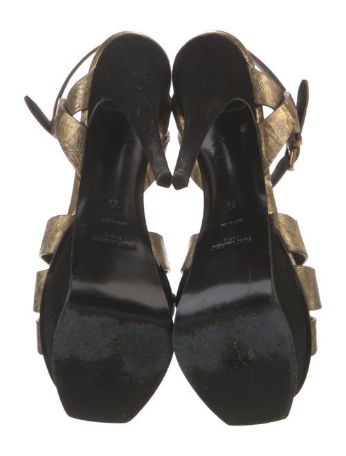 Saint Laurent Leather Colorblock Pattern T-Strap Sandals