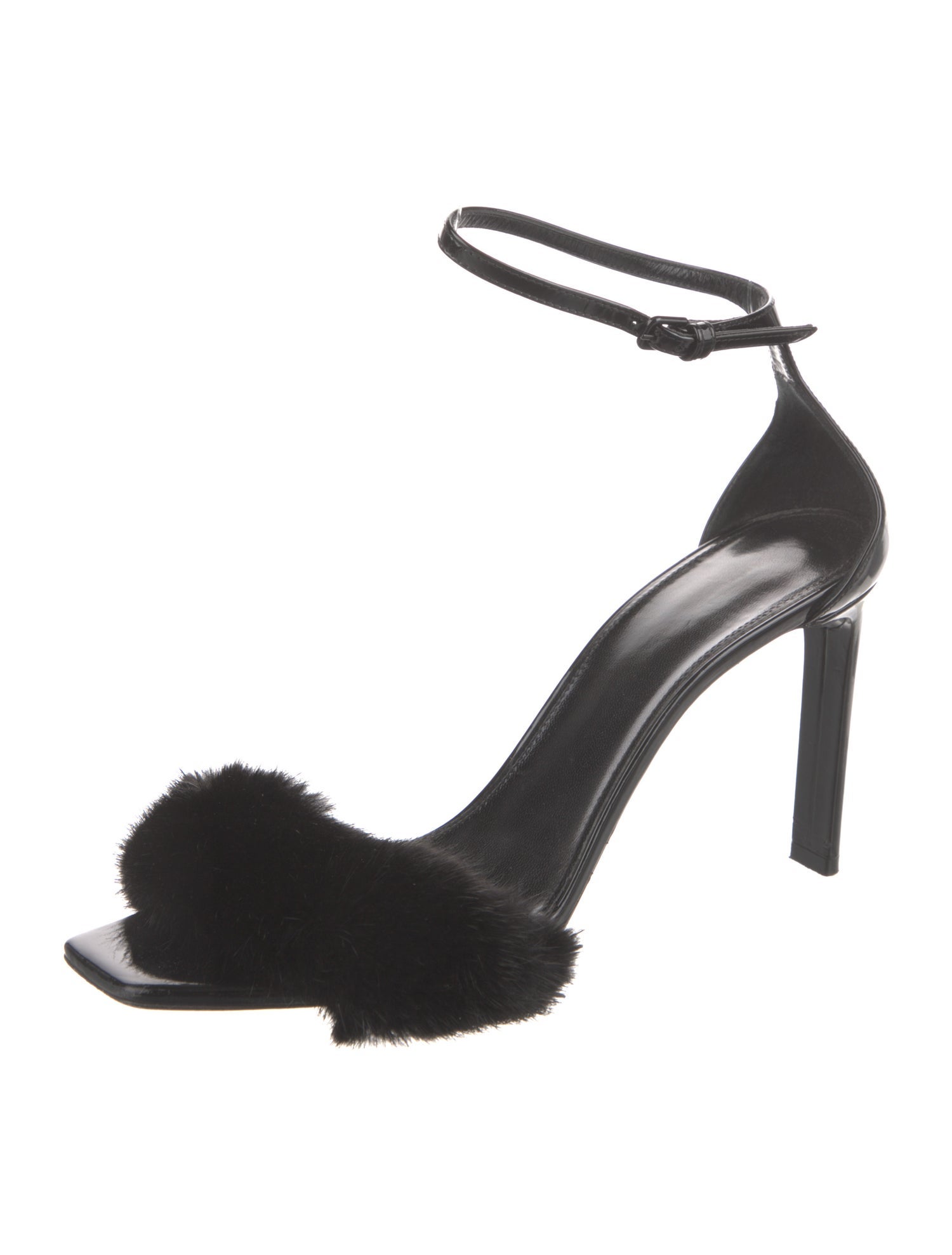Saint Laurent Patent Leather Fur Trim Sandals