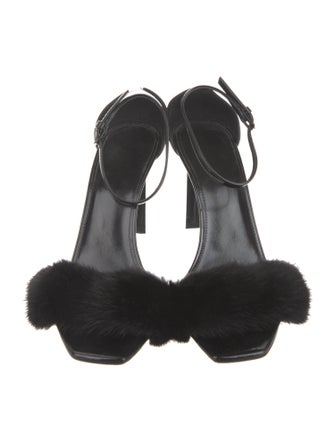 Saint Laurent Patent Leather Fur Trim Sandals