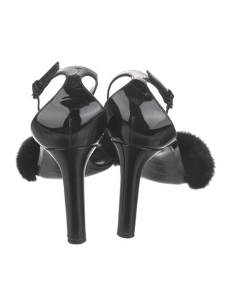 Saint Laurent Patent Leather Fur Trim Sandals