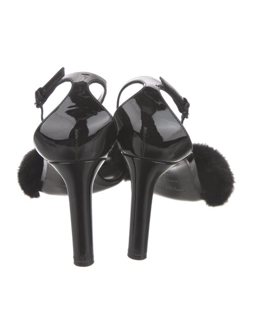 Saint Laurent Patent Leather Fur Trim Sandals