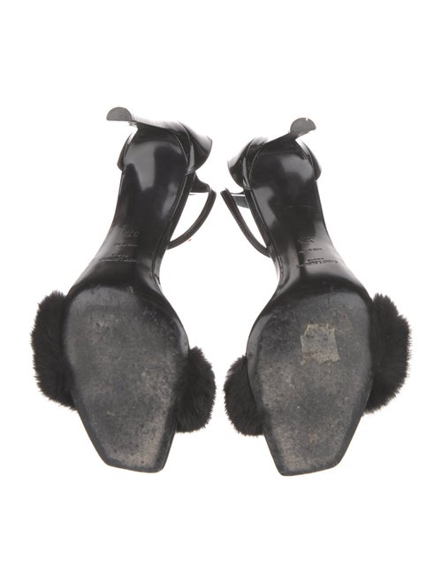 Saint Laurent Patent Leather Fur Trim Sandals