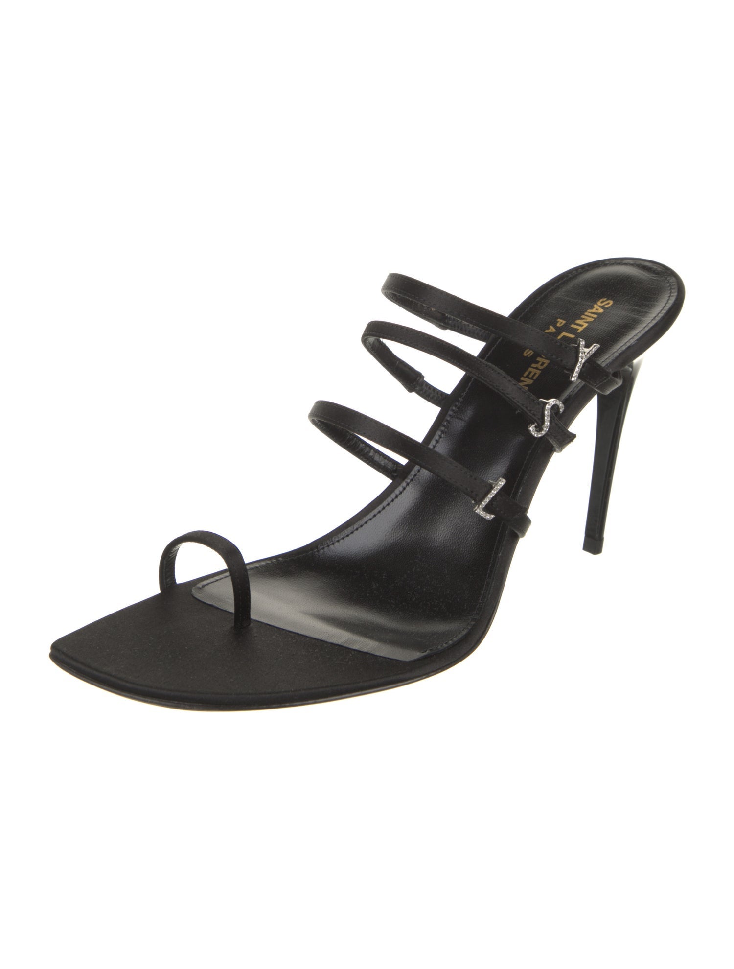 Saint Laurent Leather Crystal Embellishments Slides