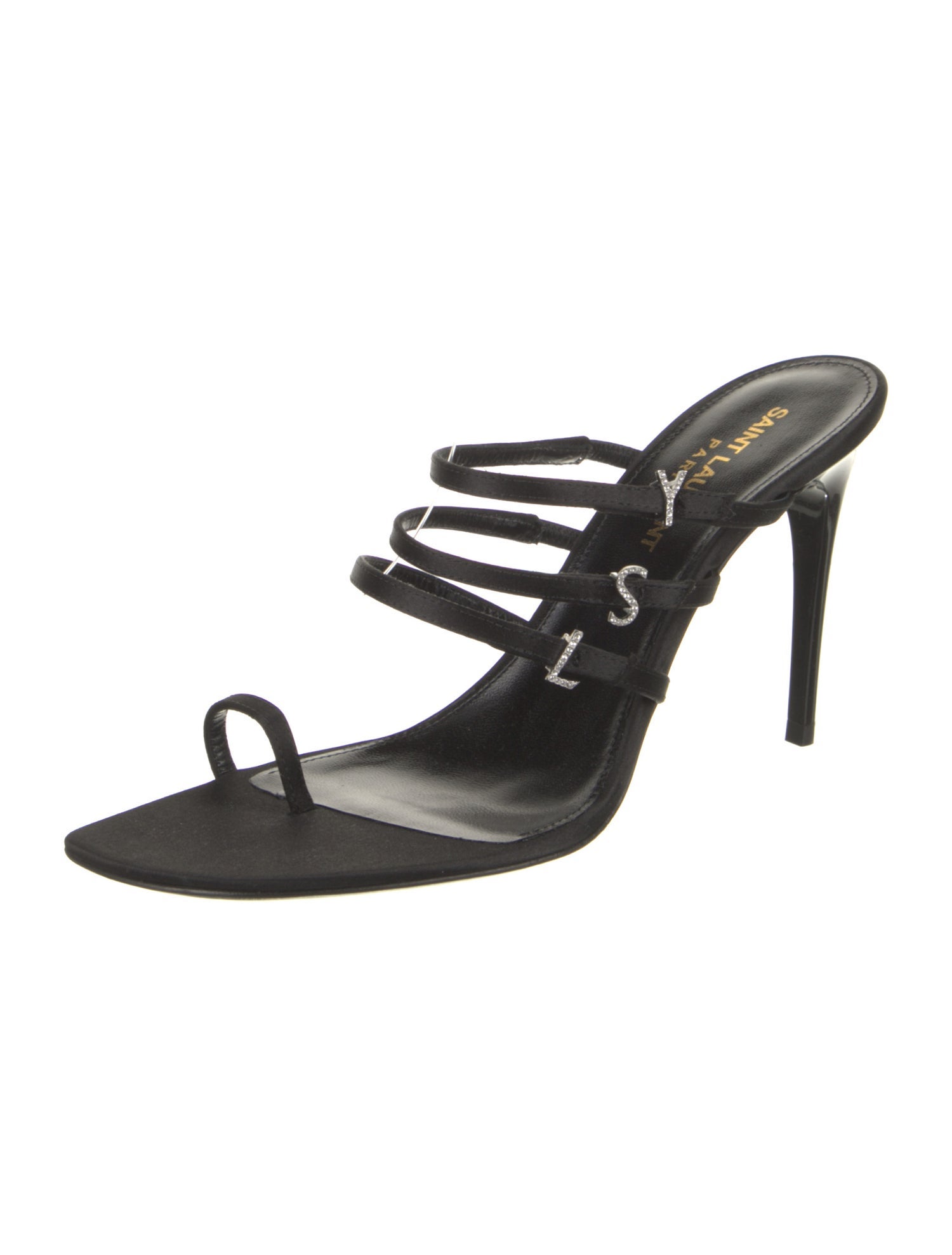 Saint Laurent Leather Crystal Embellishments Slides