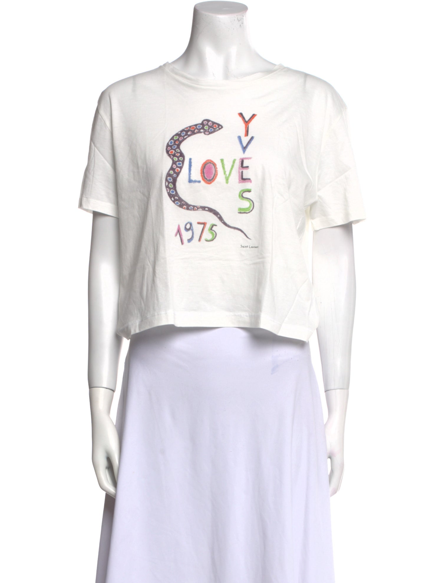 Saint Laurent Graphic Print Crew Neck Crop Top