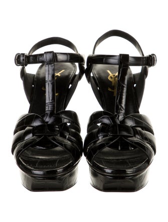 Saint Laurent Embossed Leather T-Strap Sandals