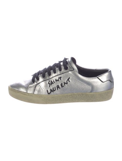 Saint Laurent Leather Embroidered Accent Sneakers
