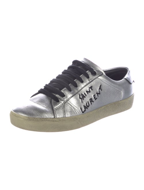 Saint Laurent Leather Embroidered Accent Sneakers