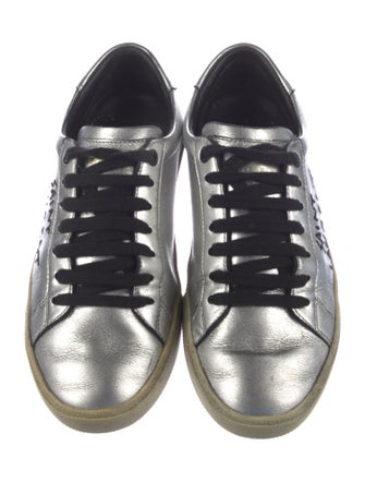 Saint Laurent Leather Embroidered Accent Sneakers