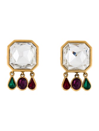 Saint Laurent Crystal Clip On Drop Earrings