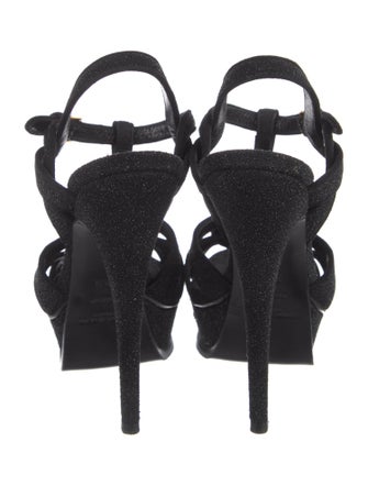 Saint Laurent Glitter T-Strap Sandals