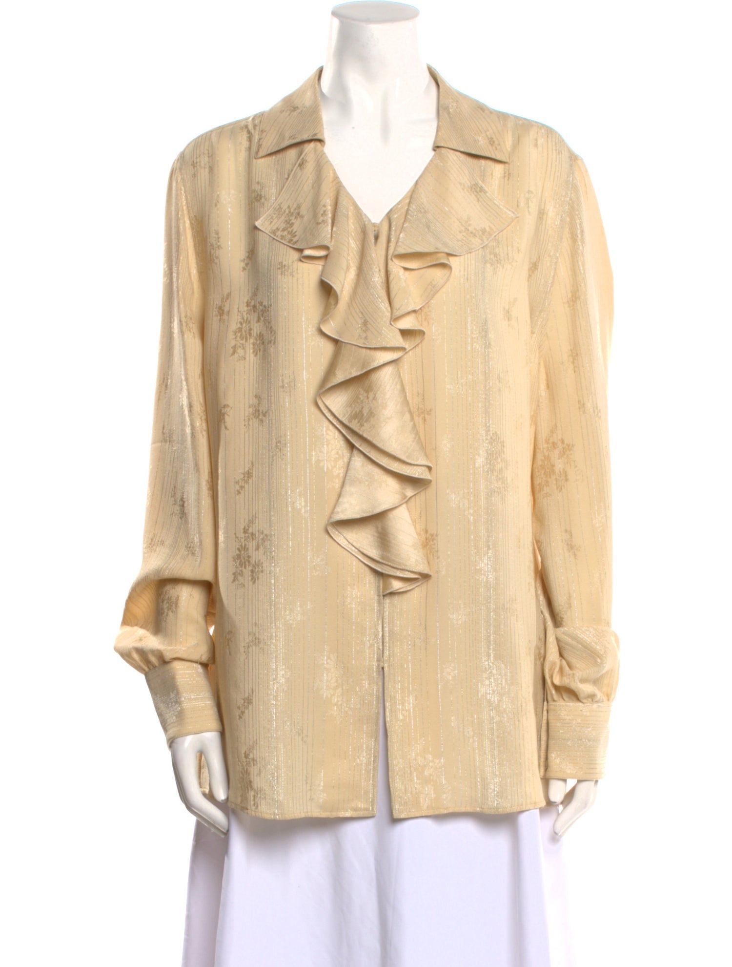 Saint Laurent Silk Long Sleeve Button-Up Top