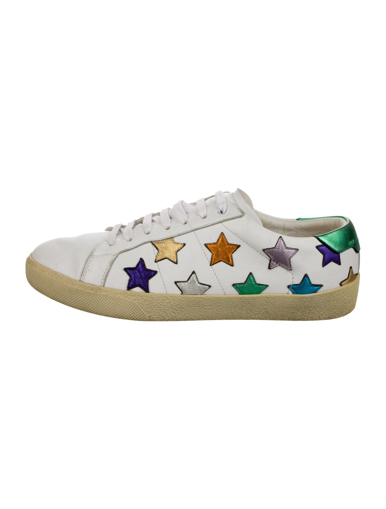 Saint Laurent Leather Embroidered Accent Sneakers