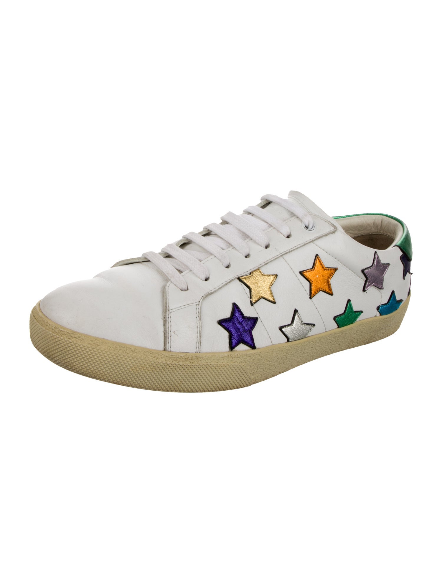 Saint Laurent Leather Embroidered Accent Sneakers