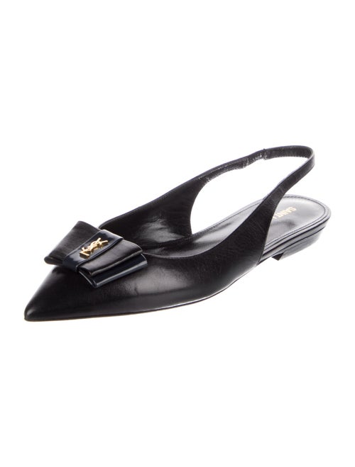 Saint Laurent Leather Bow Accents Slingback Flats