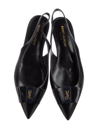 Saint Laurent Leather Bow Accents Slingback Flats