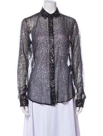 Saint Laurent Polka Dot Print Long Sleeve Button-Up Top