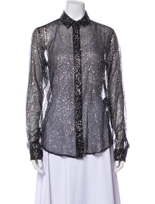 Saint Laurent Polka Dot Print Long Sleeve Button-Up Top