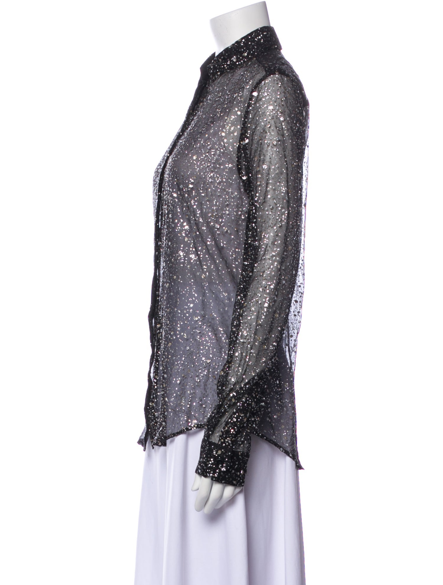 Saint Laurent Polka Dot Print Long Sleeve Button-Up Top