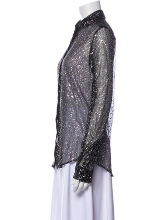 Saint Laurent Polka Dot Print Long Sleeve Button-Up Top