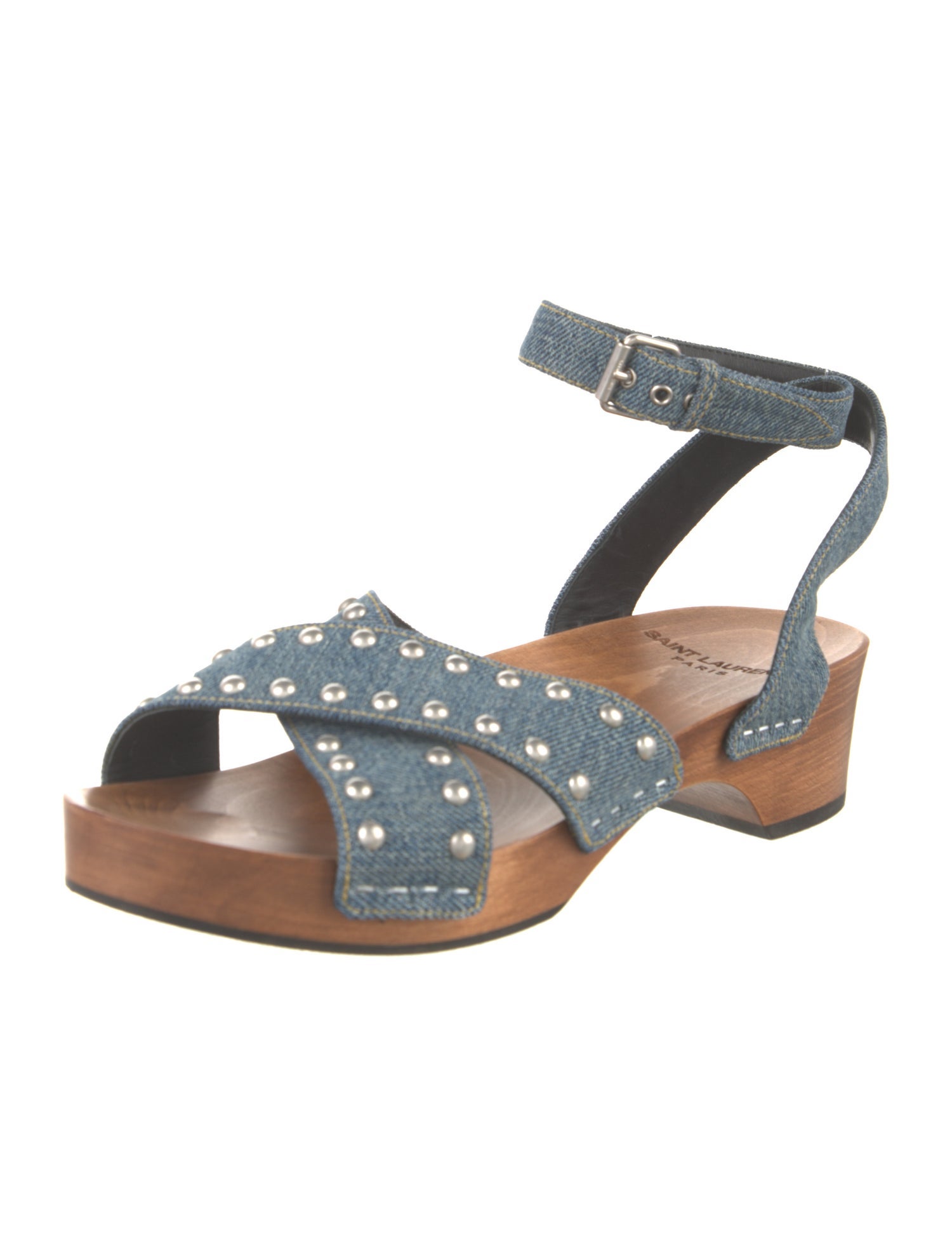 Saint Laurent Denim Studded Accents Sandals