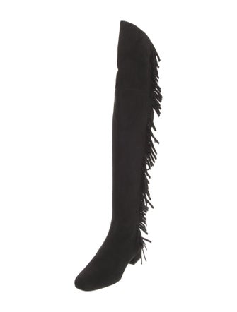 Saint Laurent Suede Fringe Trim Accent Boots