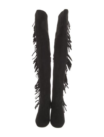 Saint Laurent Suede Fringe Trim Accent Boots