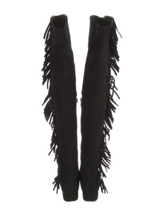 Saint Laurent Suede Fringe Trim Accent Boots