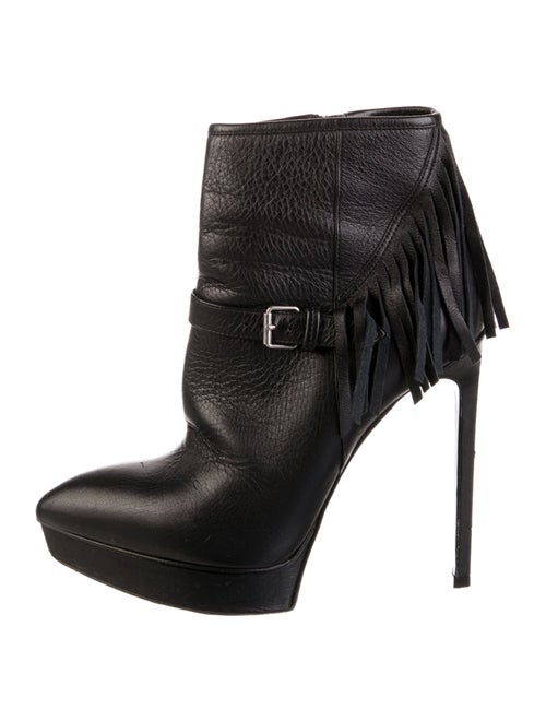 Saint Laurent Leather Fringe Trim Accent Boots