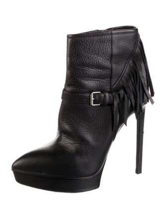 Saint Laurent Leather Fringe Trim Accent Boots