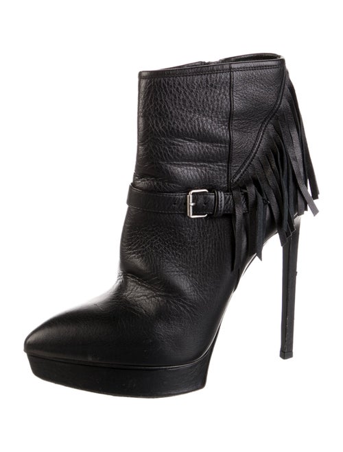Saint Laurent Leather Fringe Trim Accent Boots