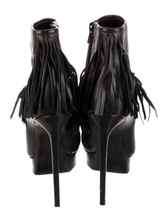 Saint Laurent Leather Fringe Trim Accent Boots